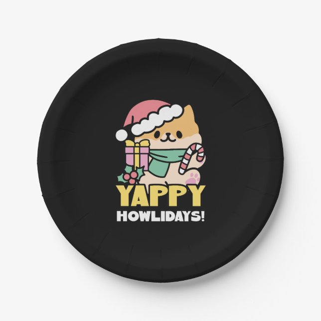 Cute Christmas Dog - Yappy Howlidays  Paper Plates (Front)