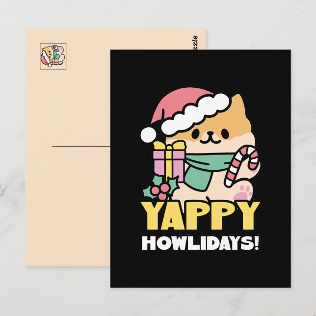Cute Christmas Dog - Yappy Howlidays  Postcard (Front/Back)
