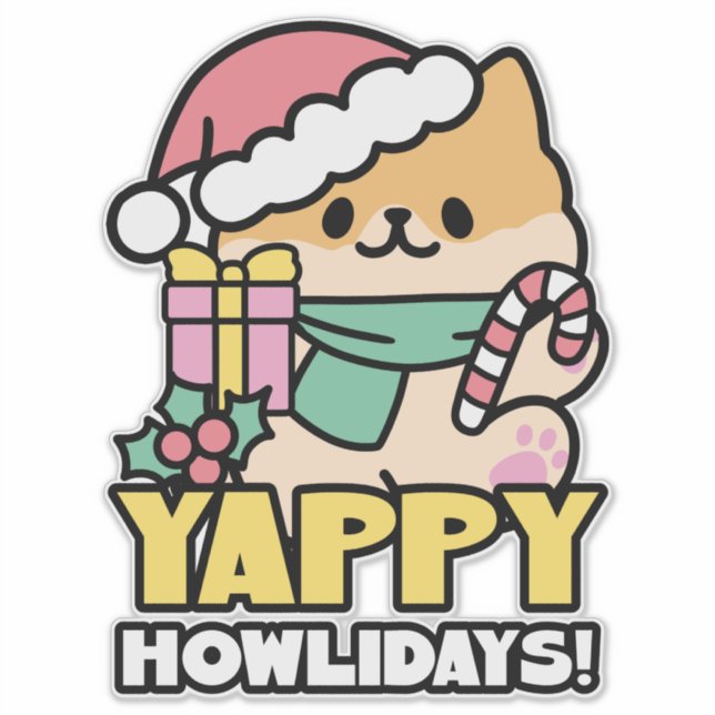 Cute Christmas Dog - Yappy Howlidays  Sticker (Front)