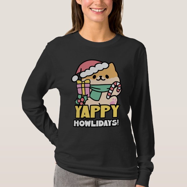 Cute Christmas Dog - Yappy Howlidays  T-Shirt (Front)