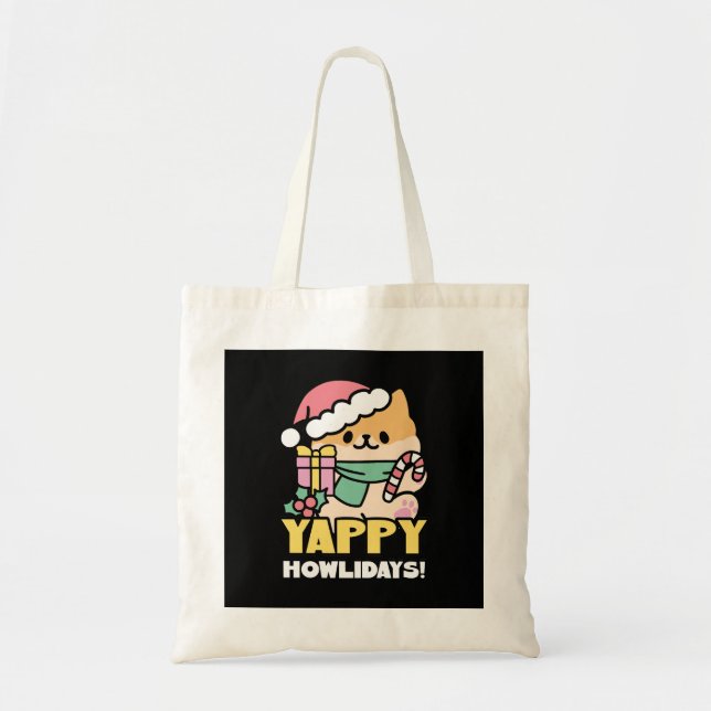 Cute Christmas Dog - Yappy Howlidays  Tote Bag (Front)