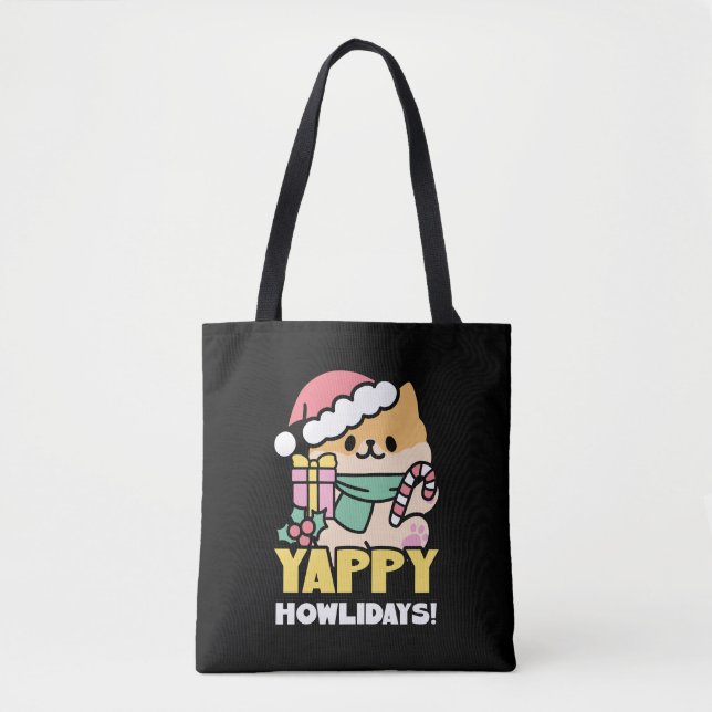 Cute Christmas Dog - Yappy Howlidays  Tote Bag (Front)