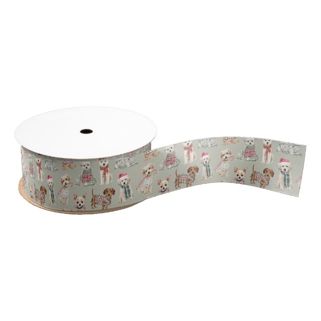 Cute Christmas Dogs Grosgrain Ribbon (Spool)