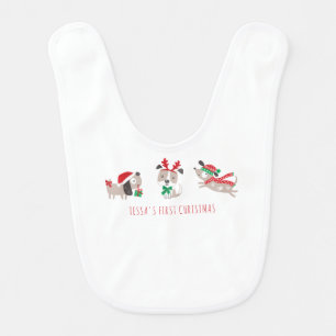 Cute christmas dogs on white baby bib