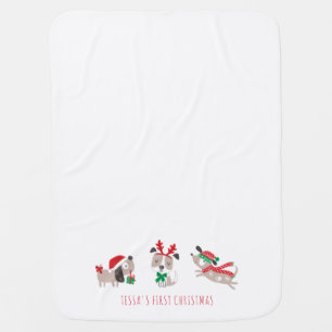 Cute christmas dogs on white baby blanket