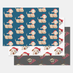 Cute Christmas Dogs Pattern Holiday Wrapping Paper Sheets
