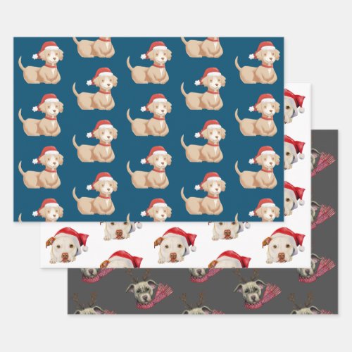 Cute Christmas Dogs Pattern Holiday Wrapping Paper Sheets