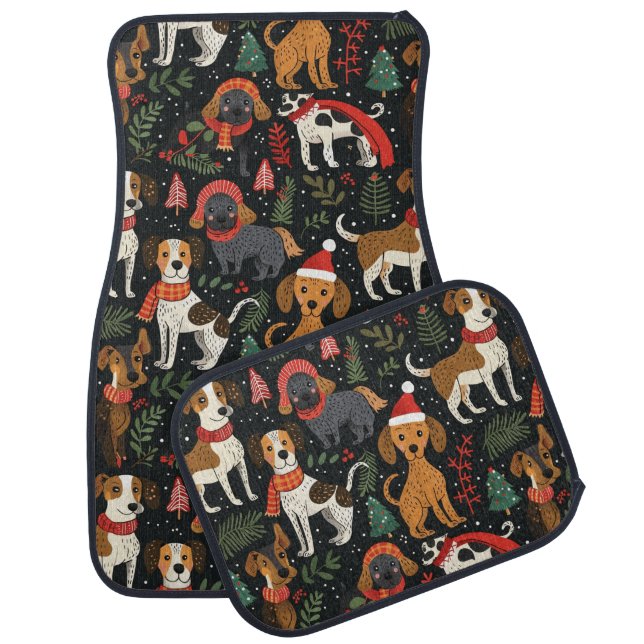Cute Christmas Dogs Seamless Pattern Car Floor Mat (Set)