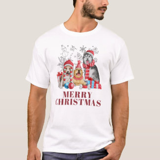 🐶 Cute Christmas Dogs with Gifts – Festive Merry  T-Shirt