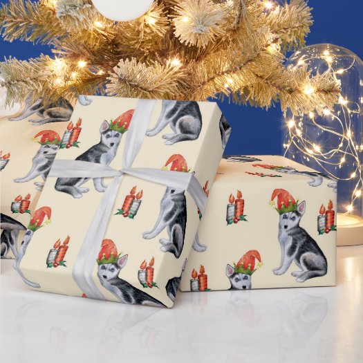 Cute Christmas Dogs with Santa Hats Holly Candles