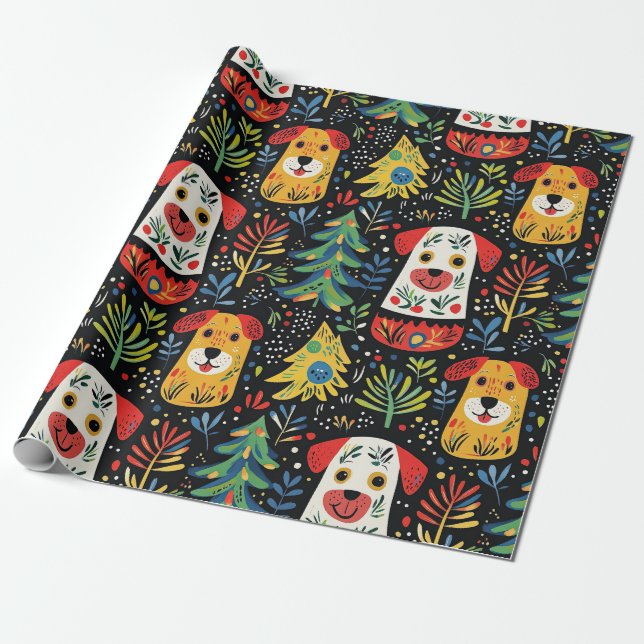 Cute Christmas Dogs wrapping paper (Unrolled)