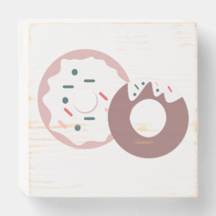Cute Christmas Donut Dot Sprinkles Farmhouse Wooden Box Sign