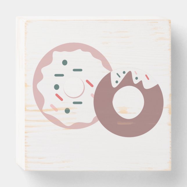 Cute Christmas Donut Dot Sprinkles Farmhouse Wooden Box Sign (Front Horizontal)