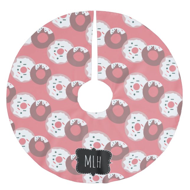 Cute Christmas Donut Sprinkles Family Initial Brushed Polyester Tree Skirt (Front)