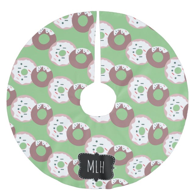 Cute Christmas Donut Sprinkles Family Initial Brushed Polyester Tree Skirt (Front)