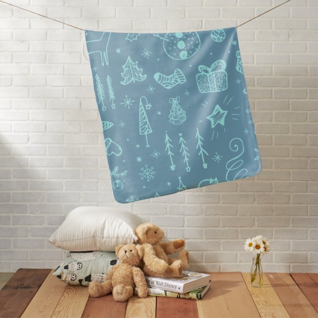 Cute Christmas Doodle Drawing Illustration | Baby Blanket (In Situ)