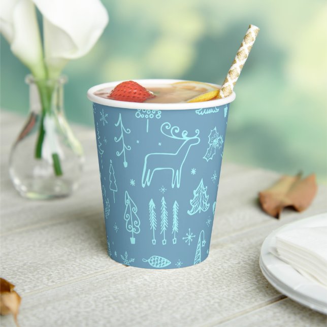 Cute Christmas Doodle Drawing Illustration | Paper Cups (Insitu)