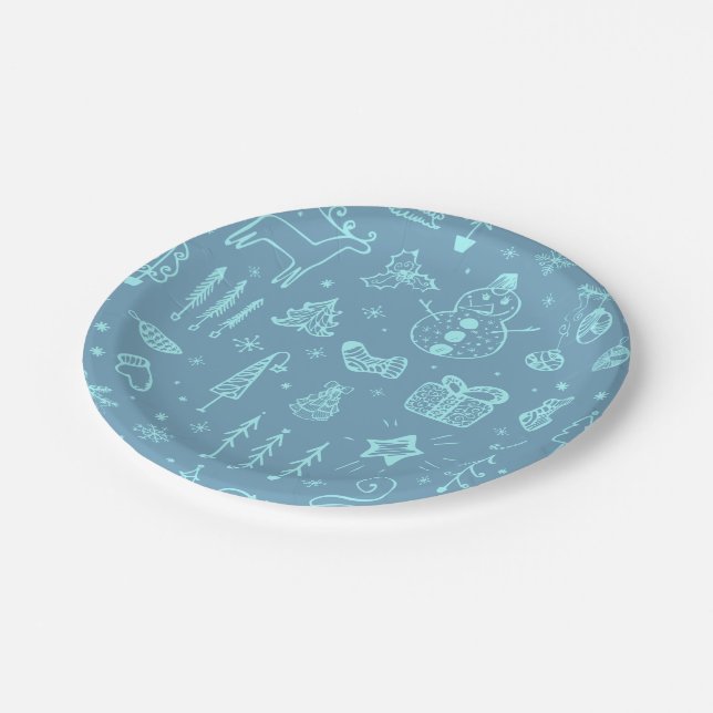 Cute Christmas Doodle Drawing Illustration | Paper Plates (Angled)