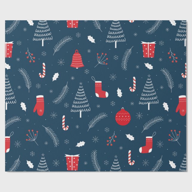 Cute Christmas Doodle Pattern Wrapping Paper (Flat)
