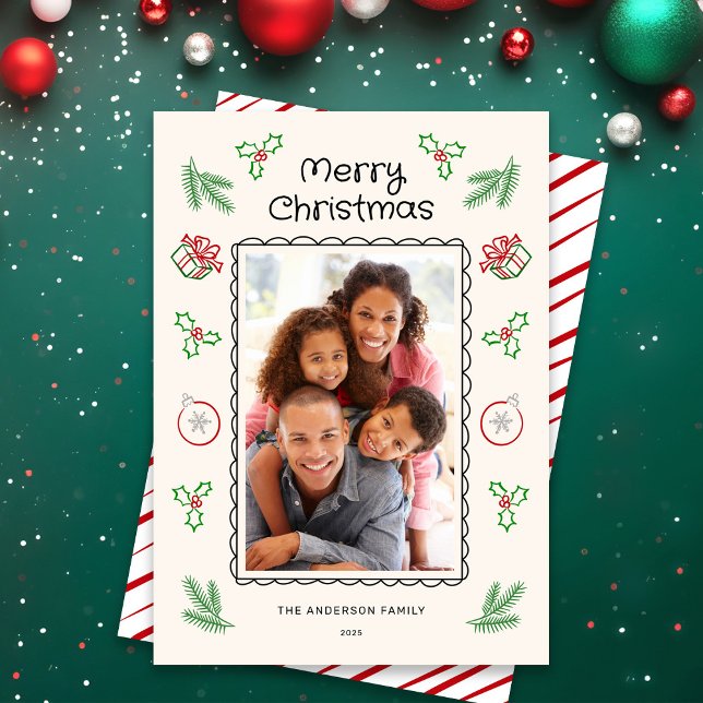 Cute Christmas Doodles Photo ChristmasHoliday Card (Creator Uploaded)