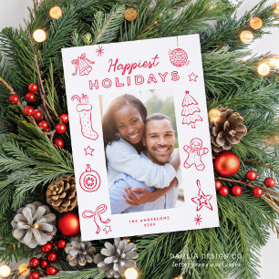 Cute Christmas Doodles Scribbles Holiday Letterpress Photo Cards