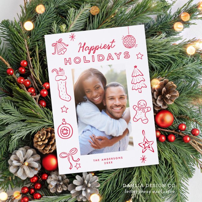 Cute Christmas Doodles Scribbles Holiday Letterpress Photo Cards (Creator Uploaded)