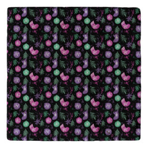 Cute Christmas Doodles Snowflakes Stocking Tree Trivet