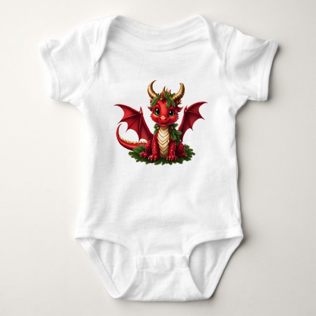 Cute Christmas Dragon Baby Bodysuit (Front)