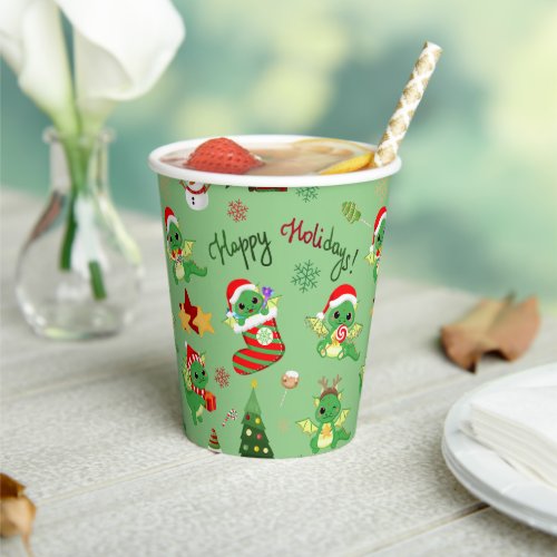 Cute Christmas Dragon Happy Holidays Paper Cups