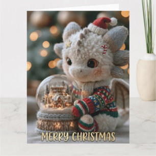 Cute Christmas Dragon Plush Toy with Snow Globe Card