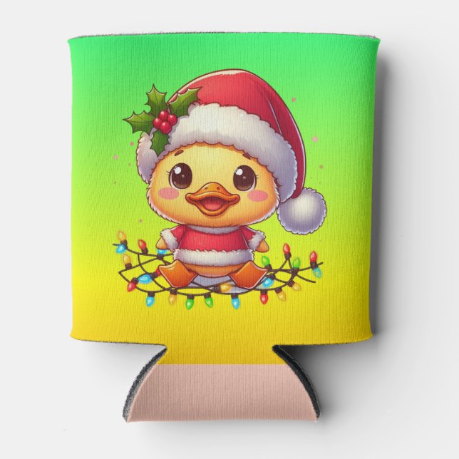 Cute Christmas Duck Cartoon Santa-68362 Can Cooler (Front)