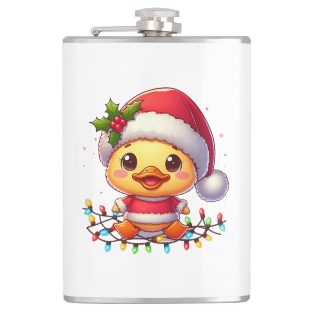Cute Christmas Duck Cartoon Santa-68362 Flask (Front)