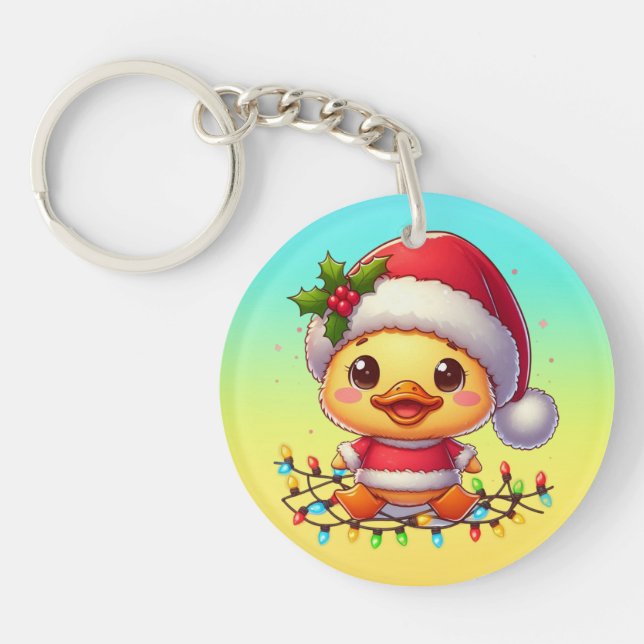 Cute Christmas Duck Cartoon Santa-68362 Keychain (Front)