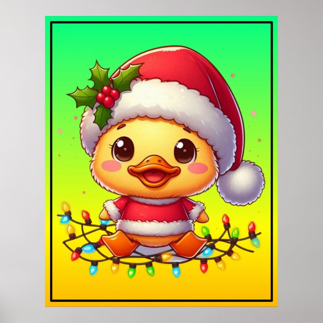 Cute Christmas Duck Cartoon Santa-68362 Poster (Front)