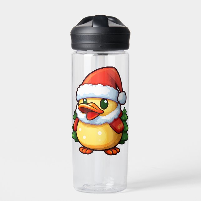 Cute Christmas Duck in Santa hat Water Bottle (Front)