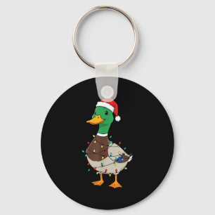 Cute Christmas Duck Mallard With Xmas Lights Keychain