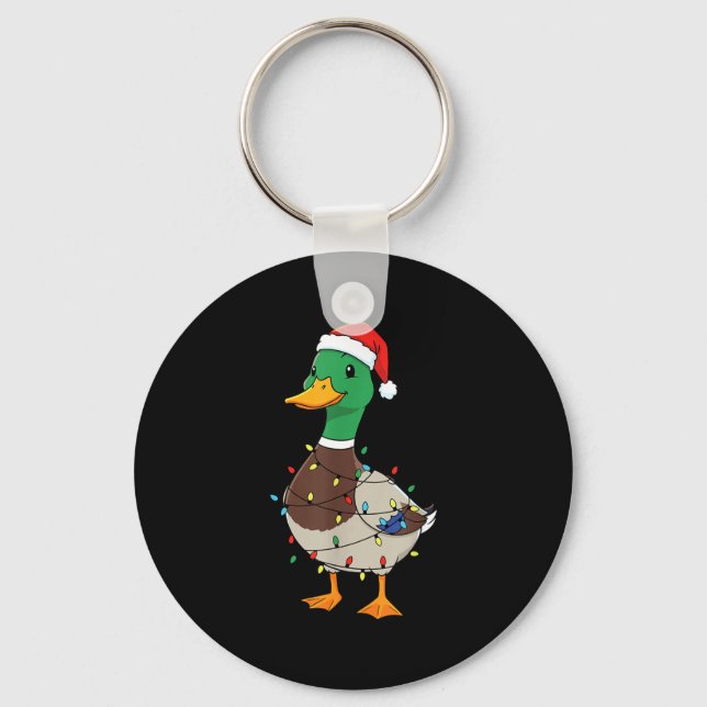 Cute Christmas Duck Mallard With Xmas Lights  Keychain (Front)