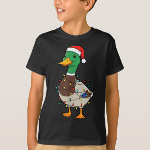 Cute Christmas Duck Mallard With Xmas Lights  T-Shirt