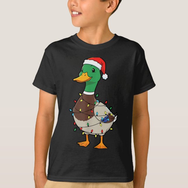 Cute Christmas Duck Mallard With Xmas Lights  T-Shirt (Front)