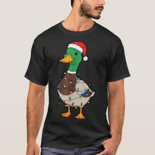 Cute Christmas Duck Mallard With Xmas Lights  T-Shirt
