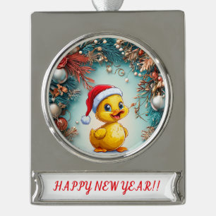 Cute christmas duck silver plated banner ornament