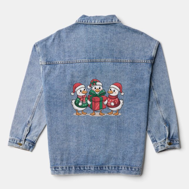 Cute Christmas Ducks Cartoon Art-68105 Denim Jacket (Back)
