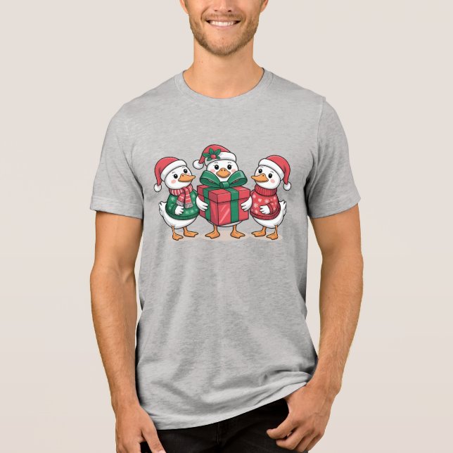 Cute Christmas Ducks Cartoon Art-68105 Tri-Blend Shirt (Front)