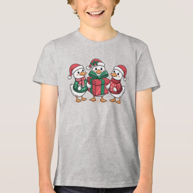 Cute Christmas Ducks Cartoon Art-68105 Tri-Blend Shirt (Front)
