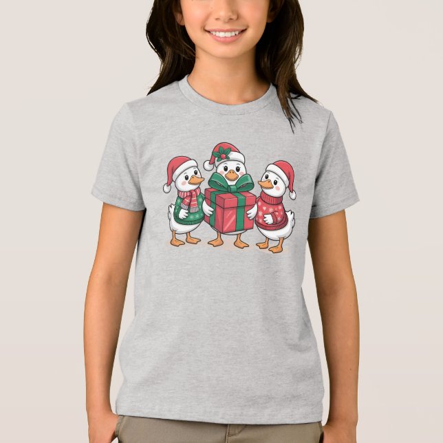 Cute Christmas Ducks Cartoon Art-68105 Tri-Blend Shirt (Front)