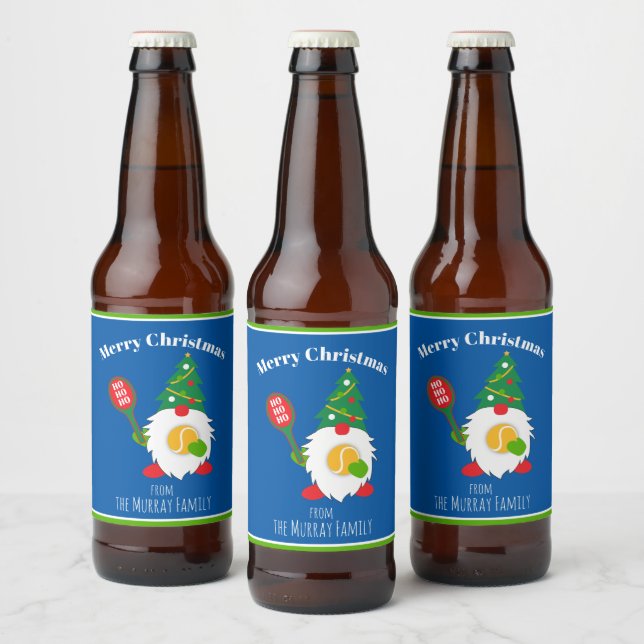 🎾Cute Christmas Dwarf with tennis ball  Beer Bottle Label (Bottles)