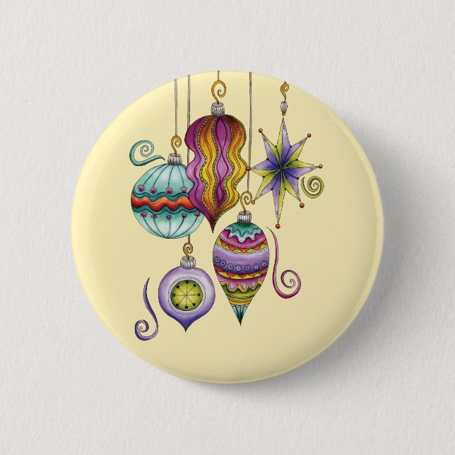 Cute Christmas, Elegant and Fancy Glass Ornaments Button (Front)
