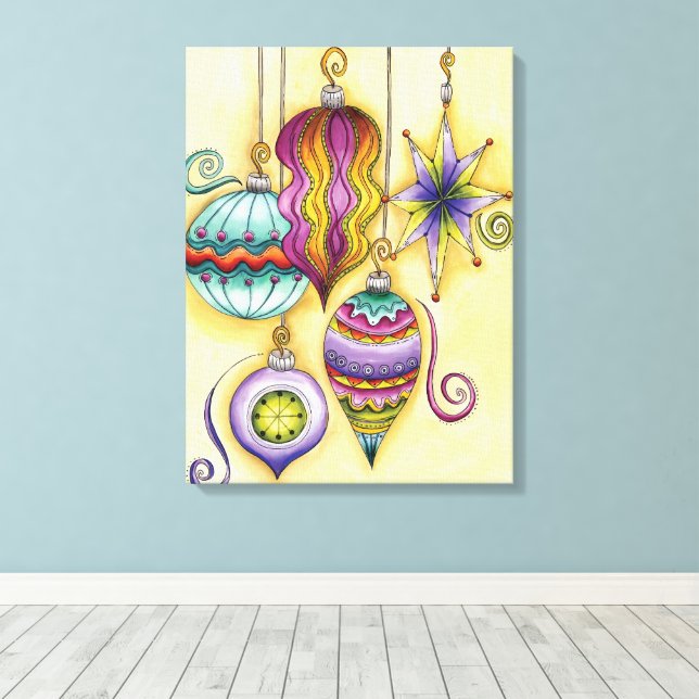 Cute Christmas, Elegant and Fancy Glass Ornaments Canvas Print (Insitu(Wood Floor))