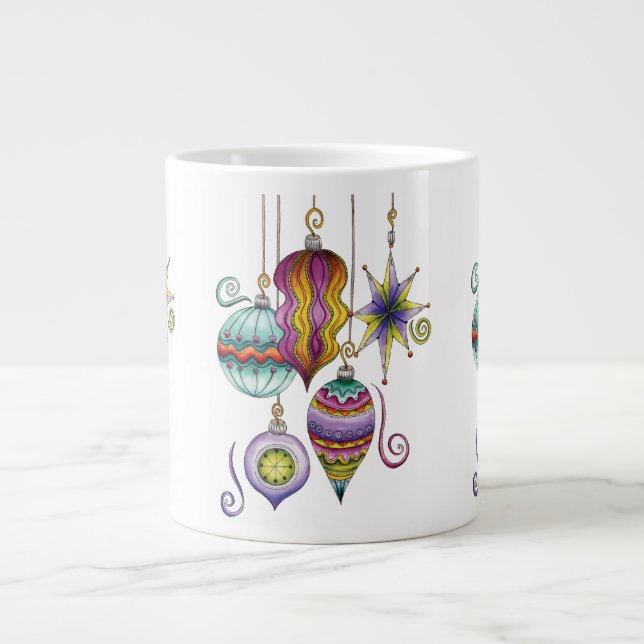 Cute Christmas, Elegant and Fancy Glass Ornaments Giant Coffee Mug (Front)