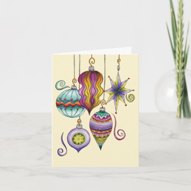 Cute Christmas, Elegant and Fancy Glass Ornaments Holiday Card (Front)